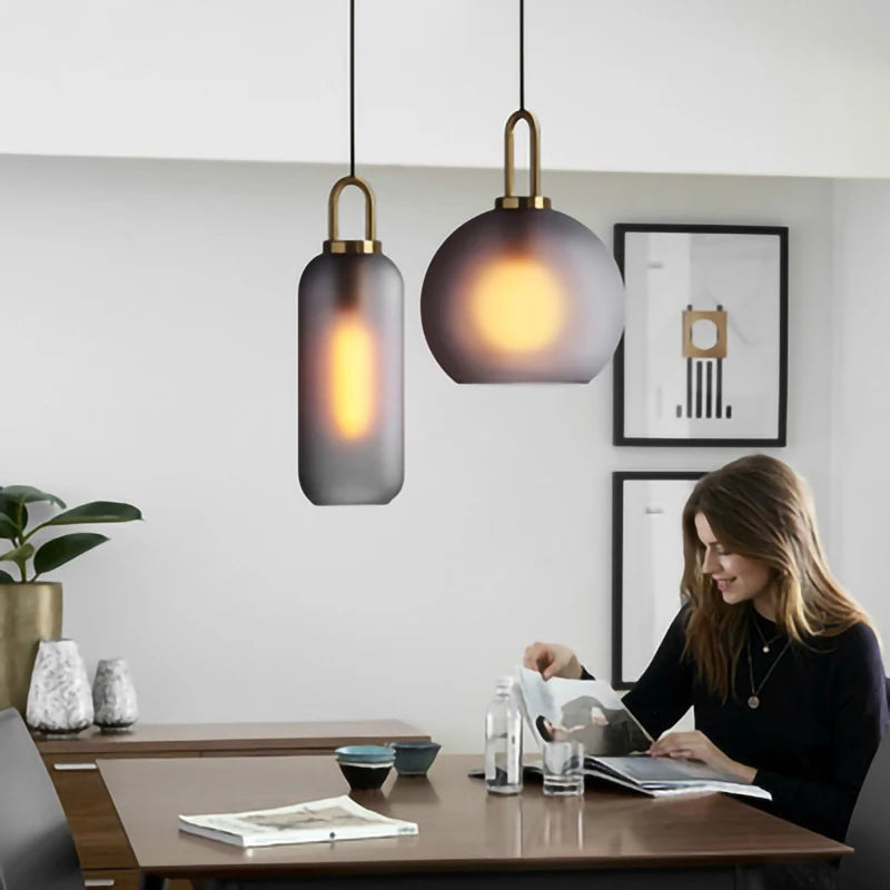 Vintage Led Pendant Light Dark Gray Clear Glass Suspension Lamp Hanging Lamp Living Room Restaurant Deocoration