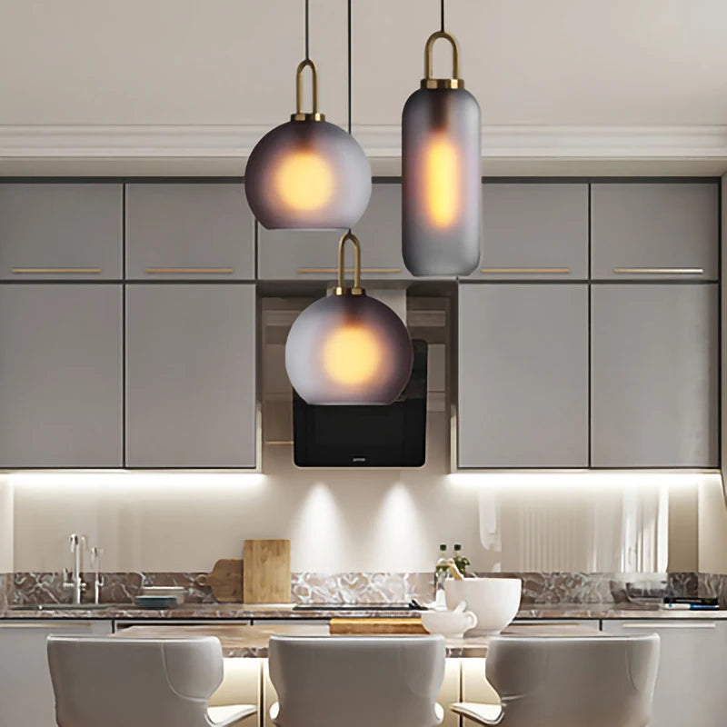 Vintage Led Pendant Light Dark Gray Clear Glass Suspension Lamp Hanging Lamp Living Room Restaurant Deocoration